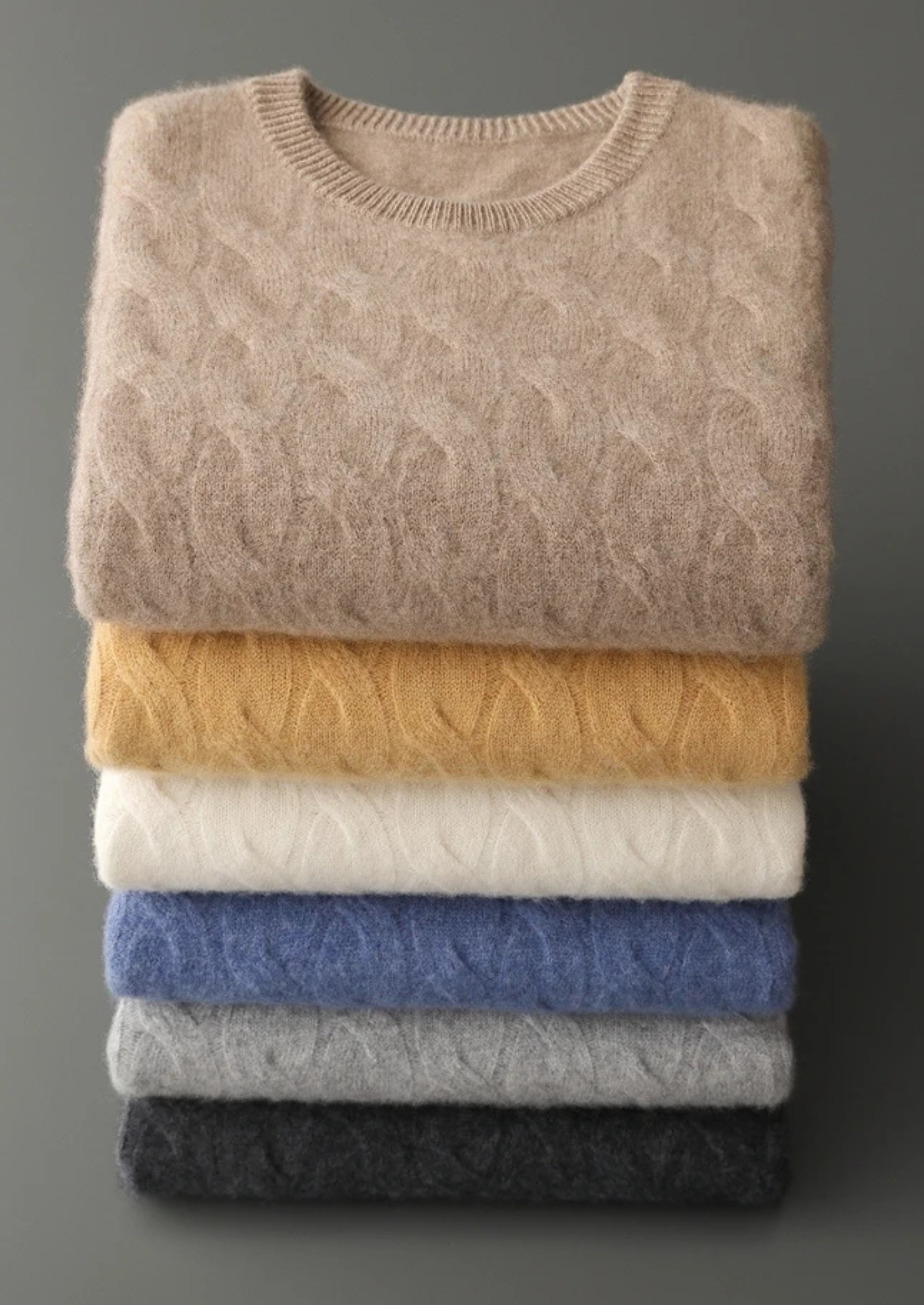 PREMIUM CASHMERE CABLE CREWNECK