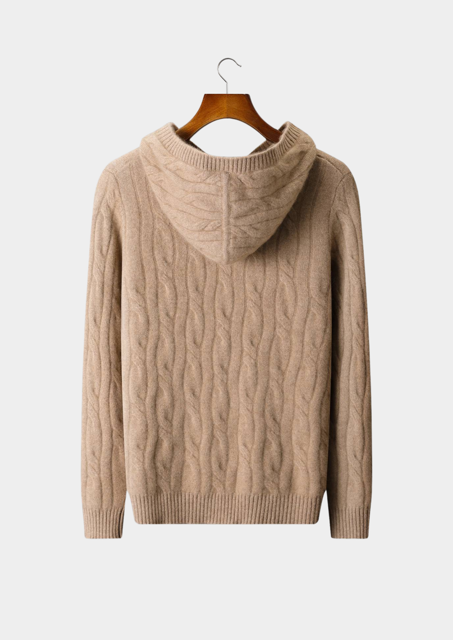 PURE CASHMERE CABLE KNIT HOODIE