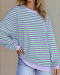 Baya Striped Contrast Trim Drop Shoulder Sweatshirt - Blue | Dropship