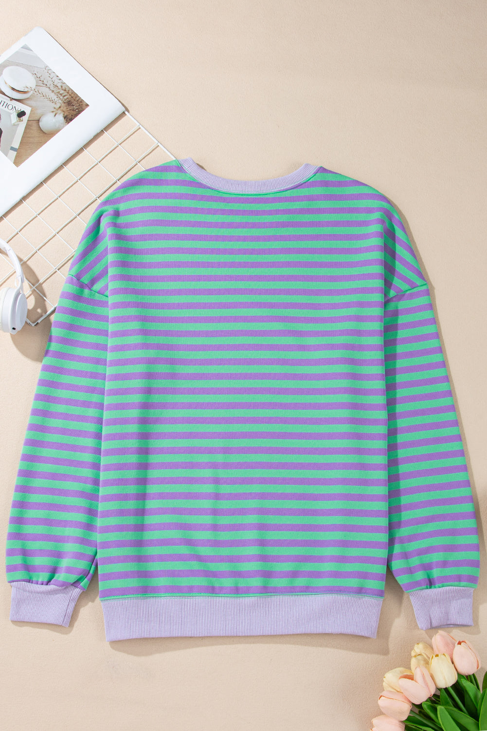 Baya Striped Contrast Trim Drop Shoulder Sweatshirt - Blue | Dropship